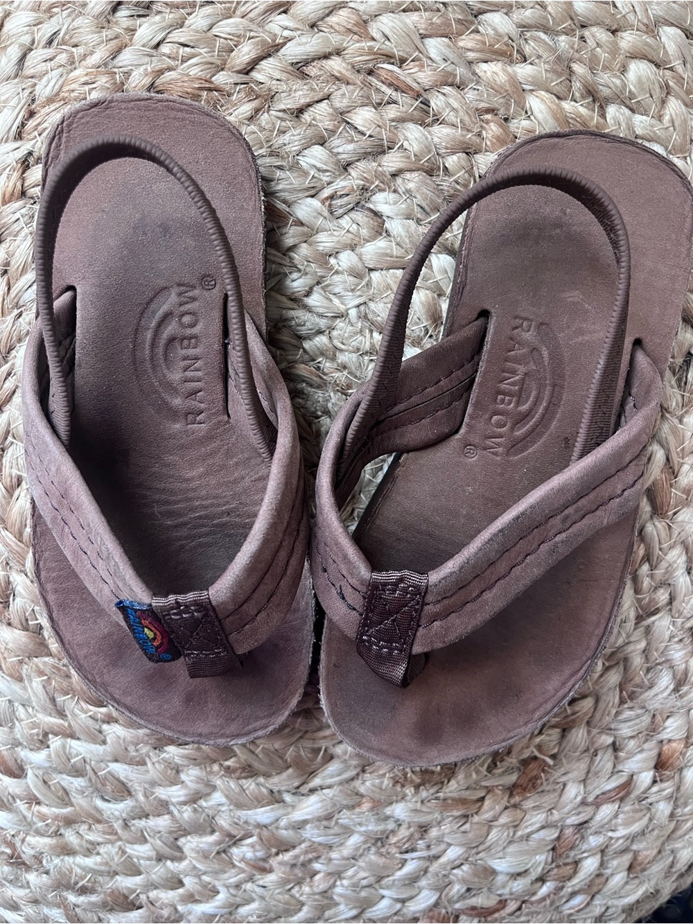 Rainbow Brown Kids Leather Flip Flops with Rainbow Logo
